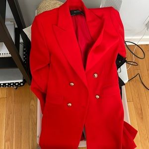 Red Zara long blazer coat